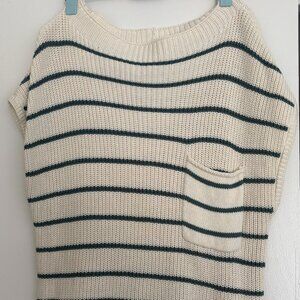 By Together Short Sleeve Cream and Green Stripe Shirt (size M)